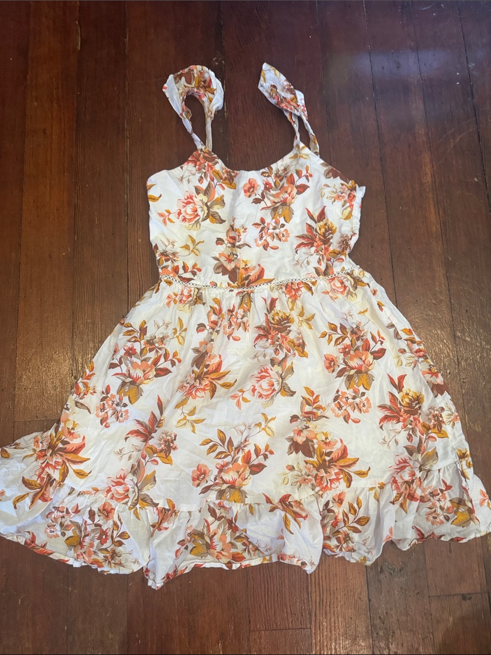 Janie and Jack White Sundress with Orange & Brown Floral Print